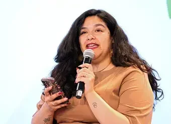Ljubica Fuentes, Founder, ‘Ciudadanas del Mundo’, speaks during the panel discussion “The Manosphere: Understanding and Countering Online Misogyny” held in the SDG Media Zone during the 80th session of the United Nations General Assembly in New York on 22 September 2025