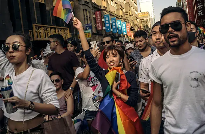 Participants in a lesbian, gay, bisexual, and transgender (LGBT) pride parade to support same-sex marriage on 27 October 2018 in Taipei. Photo: UN Women/Billy H.C. Kwok.