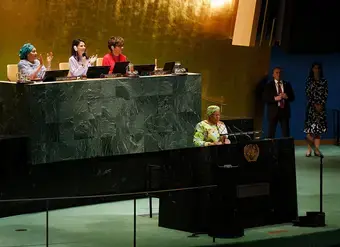 Women leaders oversee an event at the UN